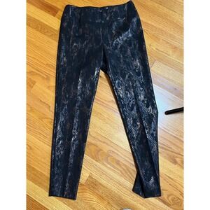 Lena Gabrielle Metallic Snake Print Pants Black Bronze Foil Stretch Pants 8